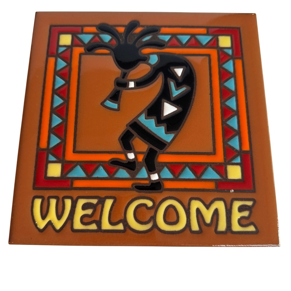 Southwestern Kokopelli Welcome Tile Mexican Style Ceramic Trivet Wall Decor